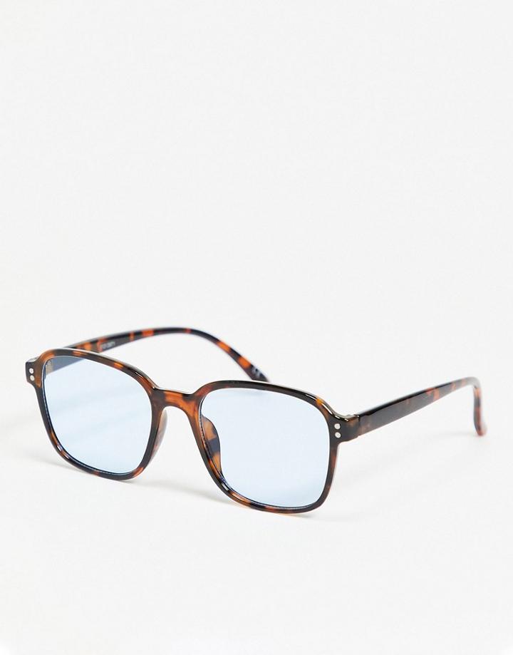 Asos Design Recycled Frame Round Sunglasses With Pale Blue Lens-brown