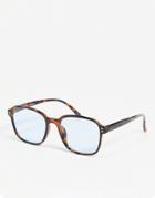 Asos Design Recycled Frame Round Sunglasses With Pale Blue Lens-brown