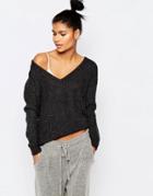 Micha Lounge Knitted V Neck Sweater - Charcoal