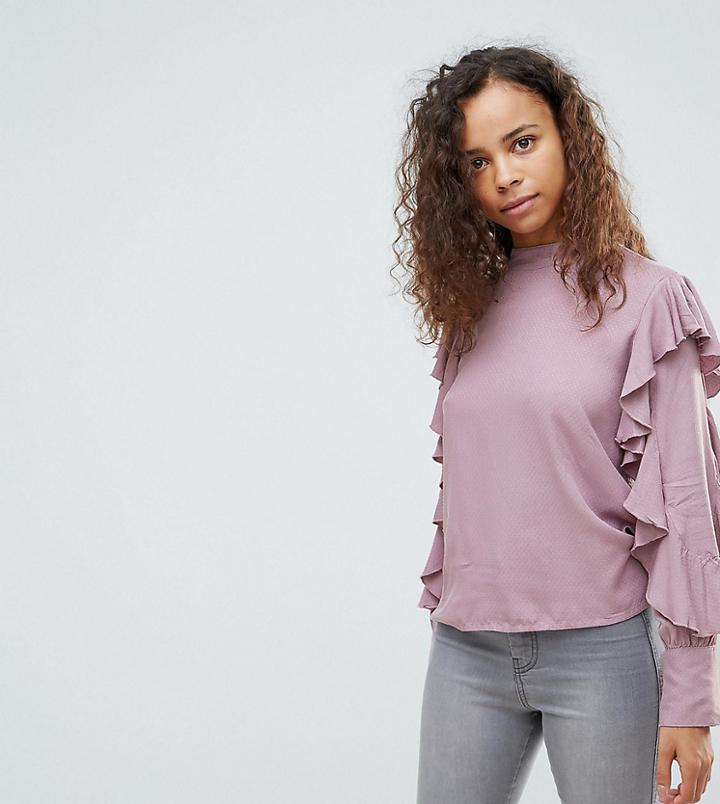 Vero Moda Petite Frill Sleeve Top-purple