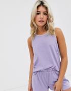 Asos Design Mix & Match Tank With Satin Detail-purple