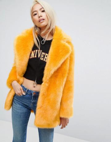 Jakke Mid Length Faux Fur Coat - Orange