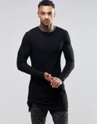 Asos Rib Super Longline Muscle Long Sleeve T-shirt With Twist Hem Detail - Black