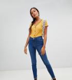 Miss Selfridge High Waist Skinny Jeggings In Mid Wash-blue