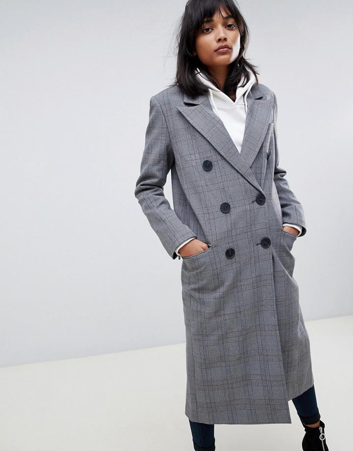 Asos Design Maxi Check Coat - Multi