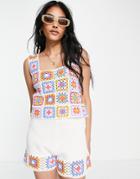 Topshop Hand Knitted Square Neck Crochet Top In Multi - Part Of A Set