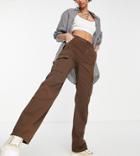Stradivarius Str Tall Straight Leg Cargo Pants In Washed Brown