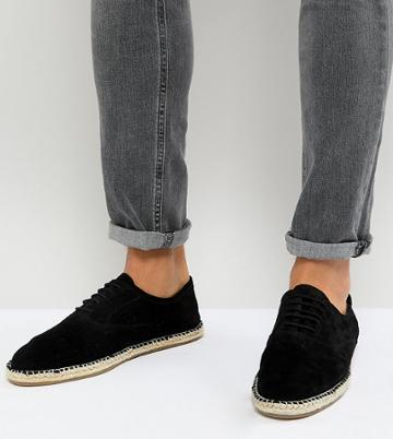 Frank Wright Wide Fit Lace Up Espadrilles In Black Suede - Black
