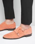 Asos Monk Shoes In Coral Suede With Toe Cap - Peach
