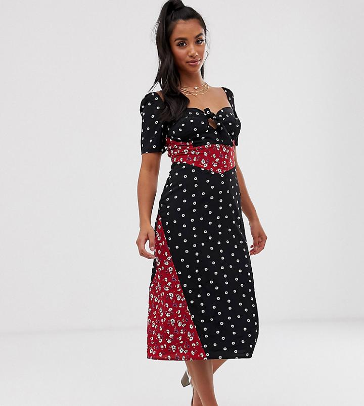 Fashion Union Petite Midi Dress In Mixed Print-multi