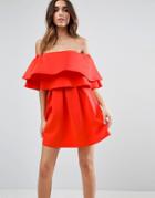 Asos Ruffle Off Shoulder Mini Dress - Red