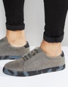 Asos Sneakers In Gray With Concealed Laces And Camo Sole - Gray
