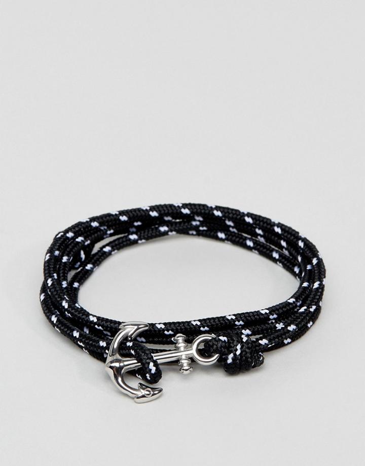 Seven London Anchor Wrap Bracelet In Black & Silver - Black