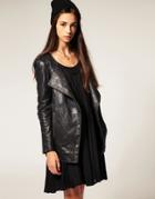 Twist & Tango Collarless Leather Coat - Black