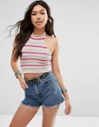 Asos Halter Top In Knit Stripe - Multi