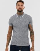Asos Design Polo Shirt In Interest Rib With Contrast Tipping-gray