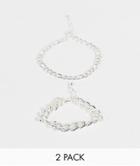 Asos Design 2 Pack Chain Bracelet With Curb And Figaro Chains In Silver Tone