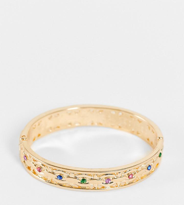 Reclaimed Vintage Inspired Cuff Bracelet With Jewel Stones In Gold