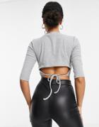 Naanaa 3/4 Sleeve Basic Crop Top In Light Gray-grey