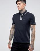 Original Penguin Earl Pique Polo Slim Fit Tipped Logo In Black - Black