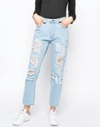 Good Vibes Bad Daze Ripped High Waisted Slim Jeans - Blue Wash