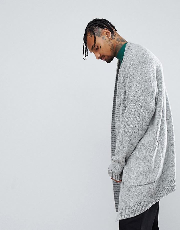 Asos Boucle Longline Cardigan In Gray - Gray
