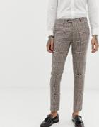 Gianni Feraud Skinny Fit Small Check Suit Pants Cropped - Brown