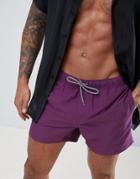 Asos Design Swim Shorts In Purple With Black & White Drawcords Short Length - Purple