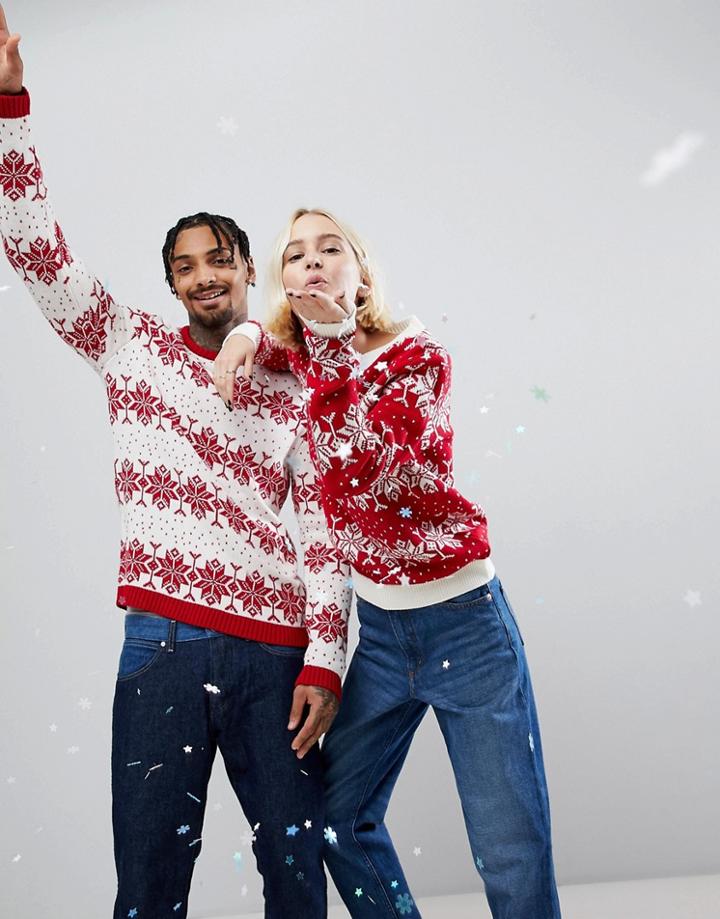 Asos Holidays Sweater With Snowflake And Tree - Multi