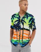 Bershka Short Sleeve Palm Tree Print Shirt - Multi