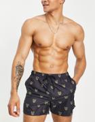 Brave Soul Swim Short In Black And Gold Print