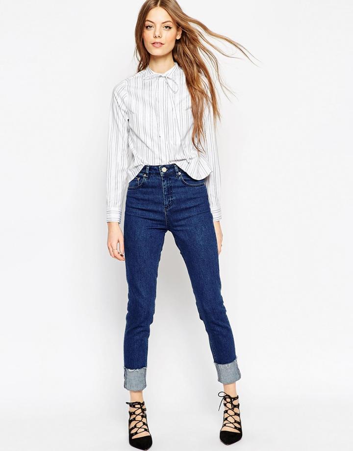 Asos Stripe Shirt With Skinny Tie - White