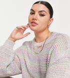 Asos Design Curve Oversized Crew Neck Sweater In Rainbow Stitch-multi