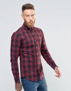 Asos Skinny Shirt In Red Buffalo Plaid With Long Sleeves - Red