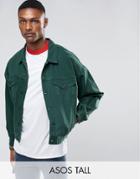Asos Tall Oversized Denim Jacket In Bottle Green - Green