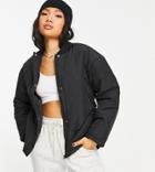 Pieces Petite Belted Padded Bomber Jacket In Black