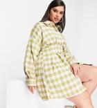 Missguided Plus Shirt Dress With Pleated Waist In Green Check
