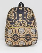 Asos Design Backpack In Black With Vintage Inspired Baroque Print - Black