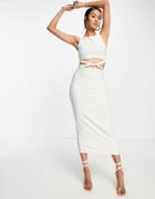 Asos Design Textured Sleeveless Midi Dress With Twist Detail In Cream-neutral