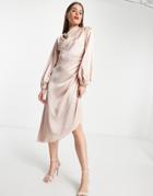 River Island Open Back Satin Midi Dress In Pink