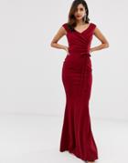 City Goddess Fishtail Maxi Dress With Ruched Detail - Red