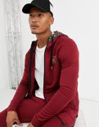 Siksilk Zip Thru Hoodie In Burgundy With Hood Detail