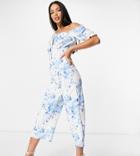 Missguided Tall Exclusive Bardot Jumpsuit In Floral Print-blue