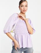Vero Moda Blouse With Shirring Detail And Volume Sleeves In Lilac-purple