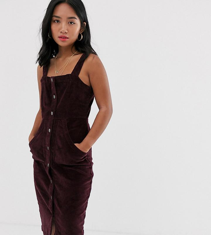 Vero Moda Petite Button Front Cord Dress In Burgundy - Red