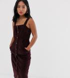 Vero Moda Petite Button Front Cord Dress In Burgundy - Red