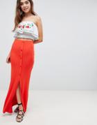 Asos Design Maxi Skirt With Button Front And Split Detail - Red