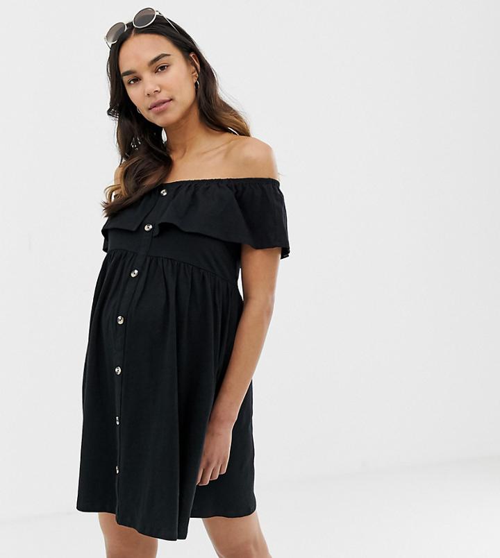 Asos Design Maternity Mini Button Through Sundress With Tiered Skirt - Black