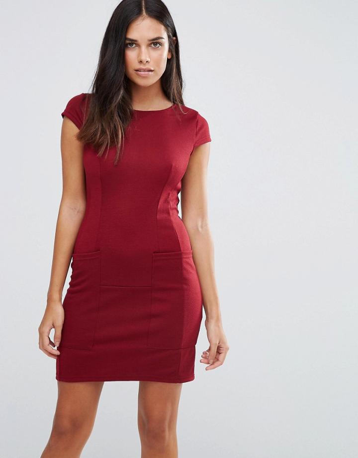 Ax Paris Cap Sleeve Shift Dress With Pockets - Purple