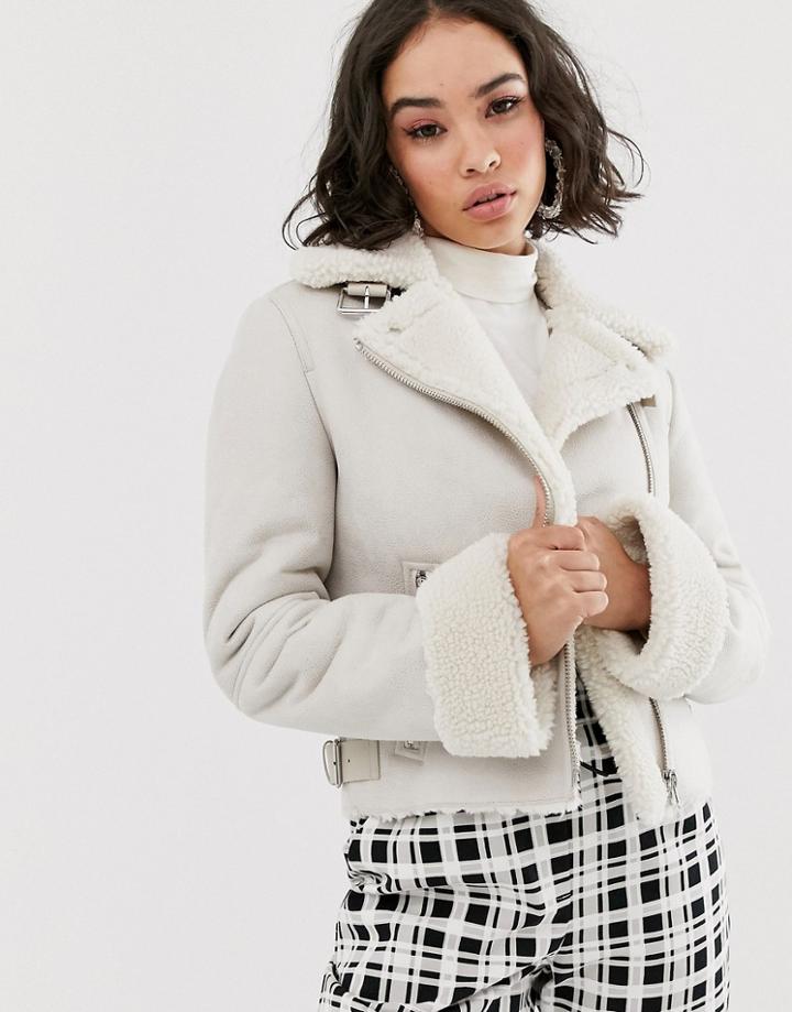Bershka Aviator Jacket In Cream